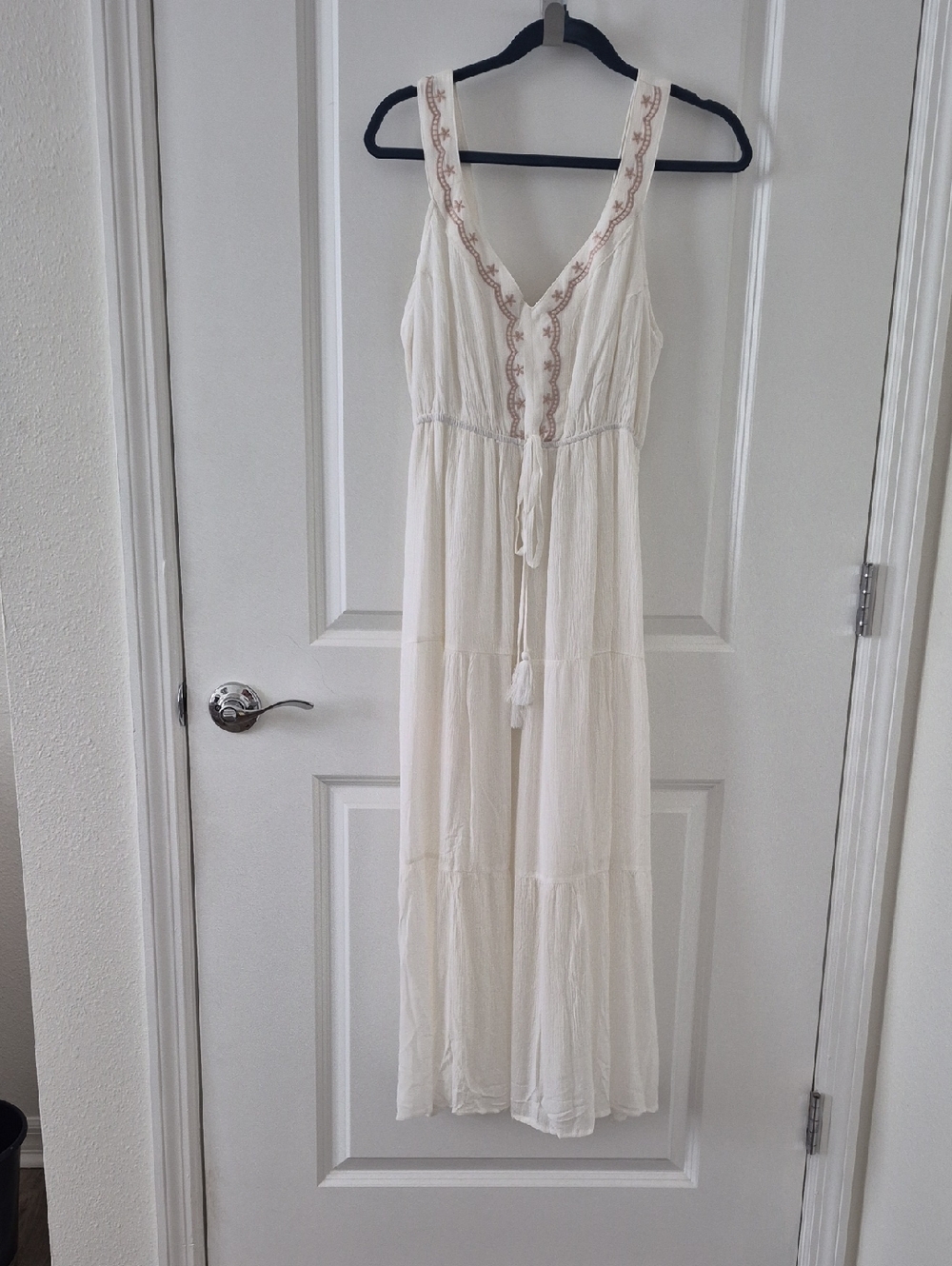 Hem & Thread Cream Maxi Dress with Embroidered V-Neck